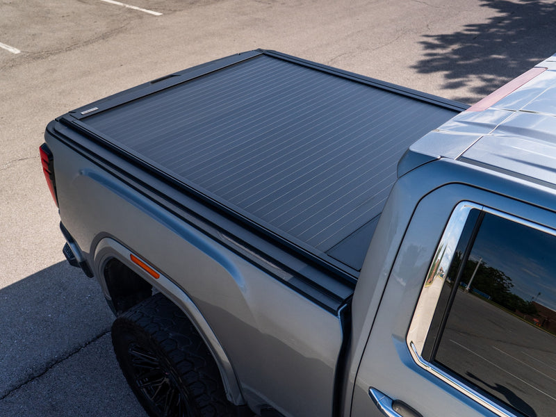 Aerial view of a truck bed sealed by the closed SILVEX electric tonneau cover