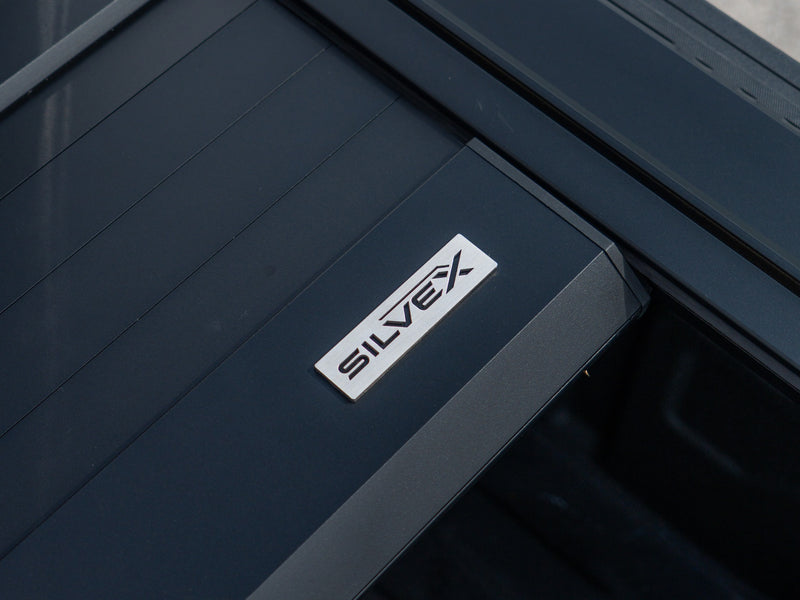 SILVEX badge on the aluminum slats of the electric tonneau cover