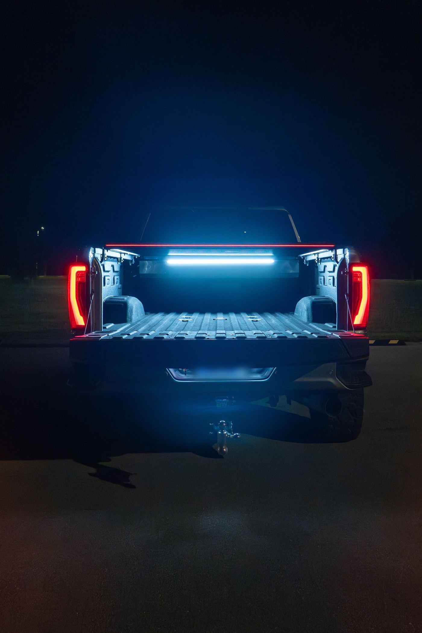 Night shot with red light bar and bed lights on